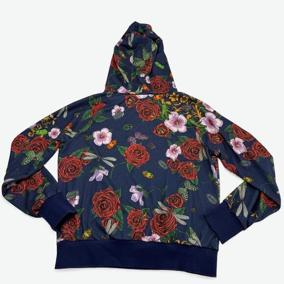Adidas Rita Ora Hoodie Hoodie Womens Small Navy Floral Rose Trefoil Flocked - Picture 10 of 12